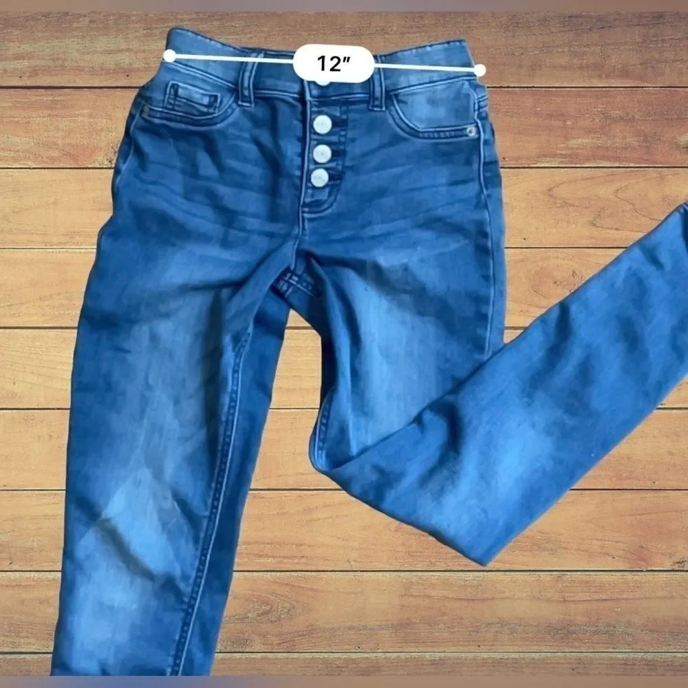 Justice Jeans Girls Size 12 Slim High Rise Denim Jeggings • Dark Wash Snap Fly